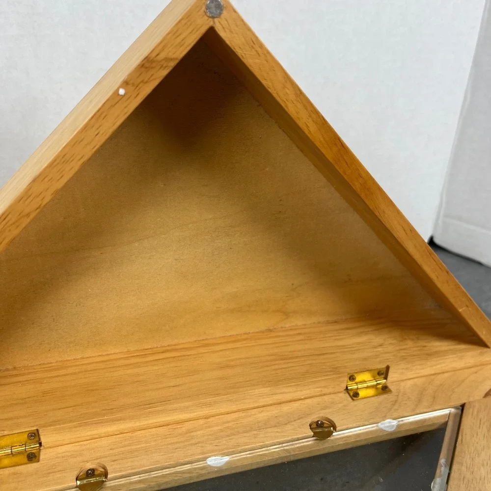 Wooden Triangle Flag Display Case Shadow Box Glass‎ Front Like New Open Box